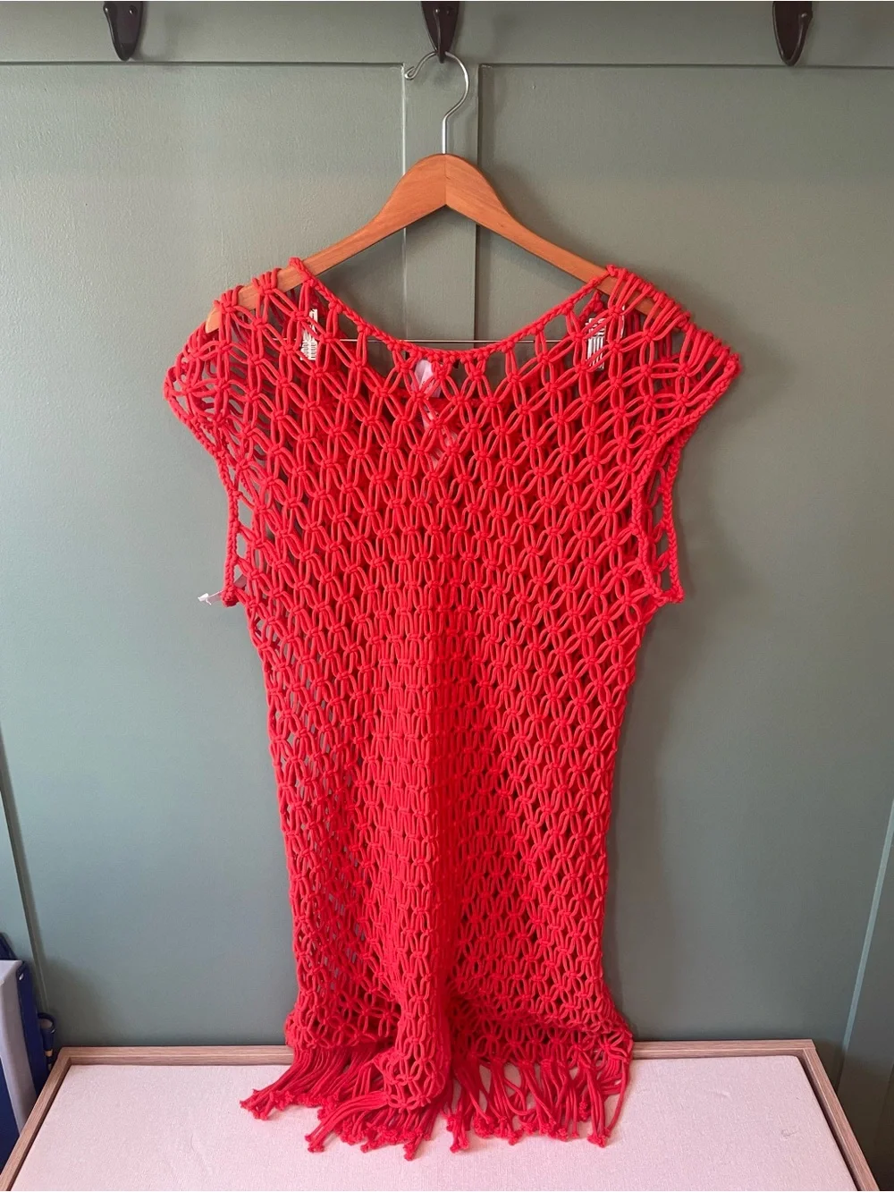 J.Crew macramé midi dress/beach cover up is featured in a vibrant coral red